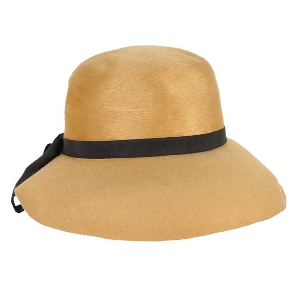 SELENE for Leslie James Milliners Vintage 50's/60's Camel Fur Felt Fedora Hat - Picture 4 of 10